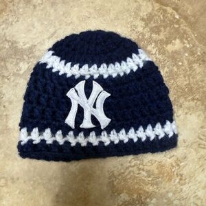 Newborn Navy and White Crochet Beanie